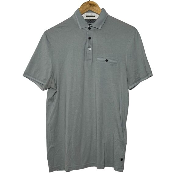 TED BAKER London Tortila Short Sleeve Polo Shirt Stripe Collar Gray Mens Size 3 - Picture 1 of 10